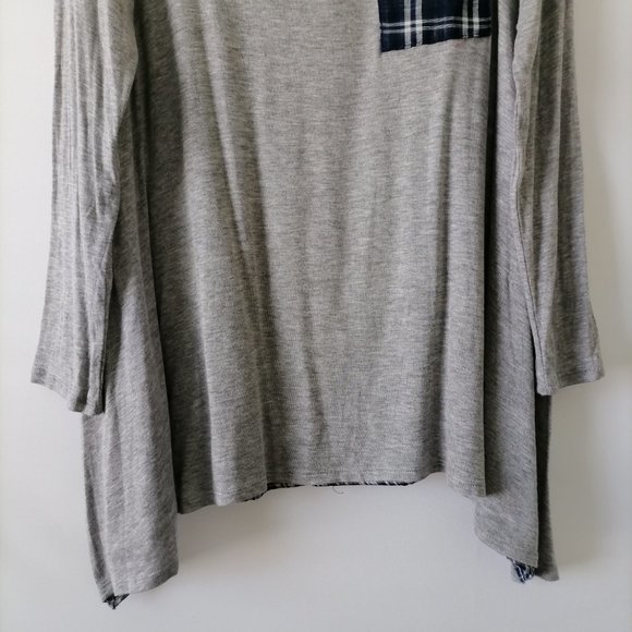 Easel Womens Gray Blue Plaid Back Long Sleeve Pocket Tunic T-Shirt Size L - Picture 3 of 6